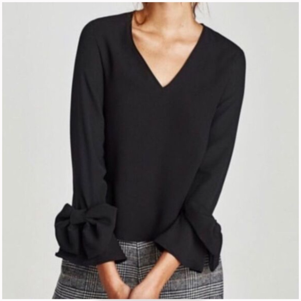 Zara Bow Sleeve Black Blouse Large